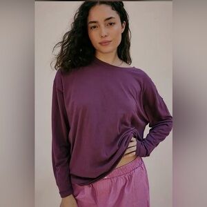 Free People We The Free Nina Long Sleeve Tee, T-Shirt, Dark Purple, Large
